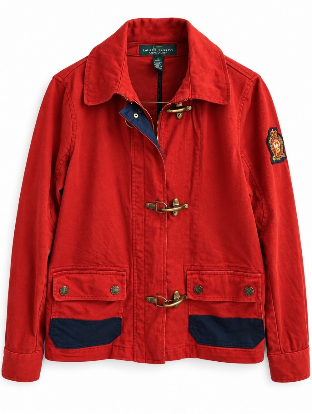 Vintage 90s Lauren Ralph Lauren Red Fireman Lobster Clasp Jacket L, Flaws